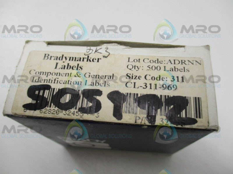 BRADY MARKER LABELS 32455 ONE ROLL OF 500 LABELS CL-311-969 *NEW IN BOX*