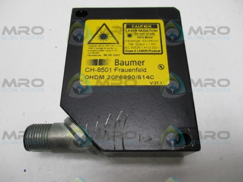 BAUMER OHDM 20P6990/S14C DIFFUSE LASER SENSOR *USED*