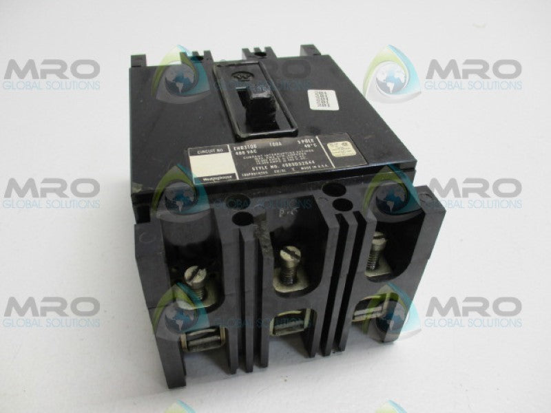WESTINGHOUSE EHB3100 CIRCUIT BREAKER 100A 480VAC (AS PICTURED) UNMP