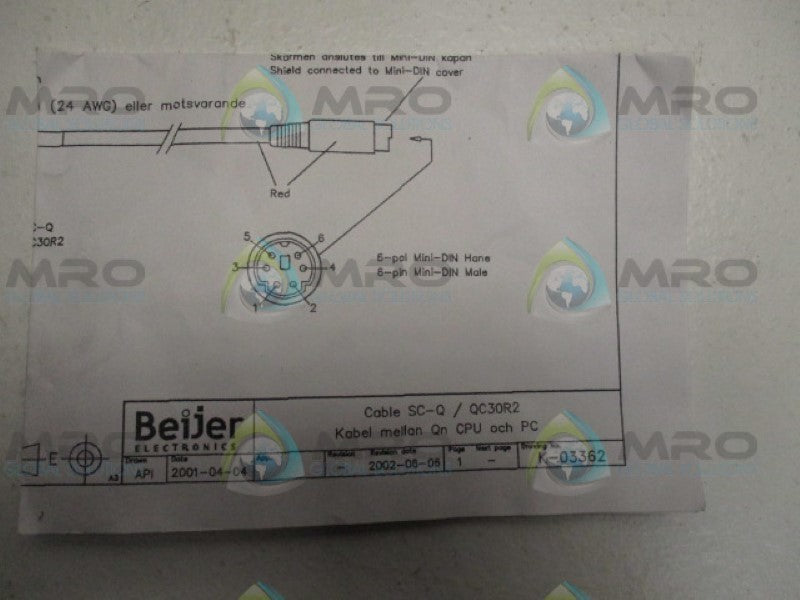 BEIJER ELECTRONICS QC30R2 CABLE CONNECTOR *NEW NO BOX*