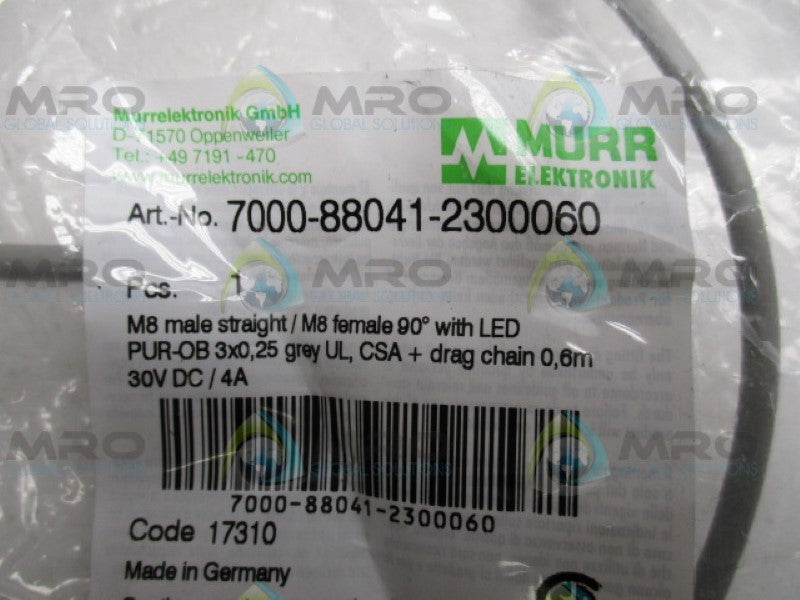 MURR ELEKTRONIK 7000-88041-2300060 M8 LED CABLE *NEW IN FACTORY BAG*