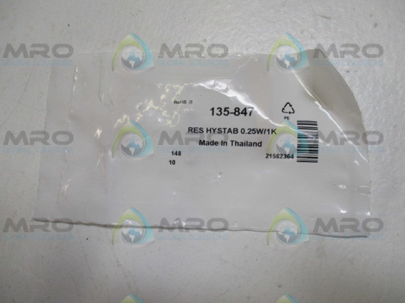 TE CONNECTIVITY CFR16J1K0 135-847 RESISTOR.25W (PKG OF 10) *NEW IN FACTORY BAG*