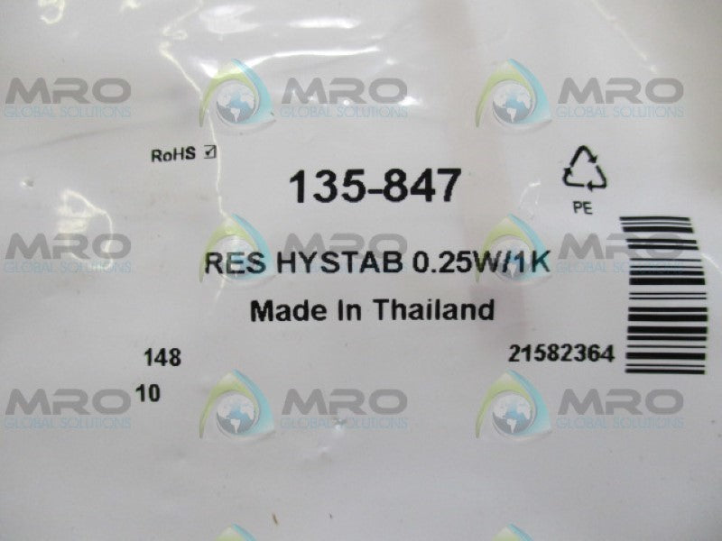 TE CONNECTIVITY CFR16J1K0 135-847 RESISTOR.25W (PKG OF 10) *NEW IN FACTORY BAG*