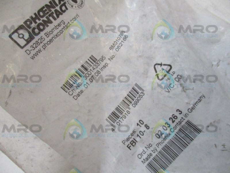 PHOENIX CONTACT FBI10-8 FIXED BRIDGE?(PKG OF 10) *NEW IN FACTORY BAG*