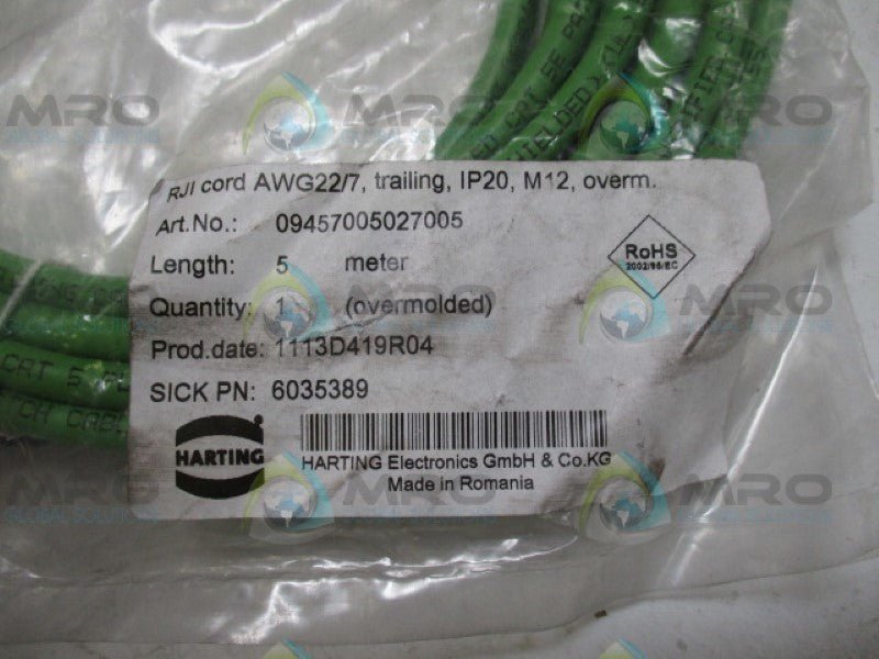 HARTING 09457005027005 RJI CORD CABLE 5M *NEW IN FACTORY BAG*
