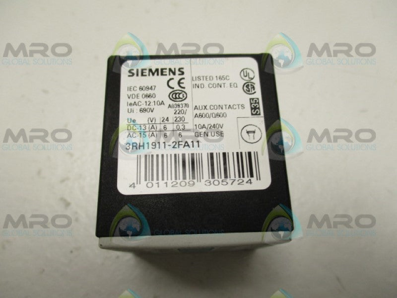 SIEMENS 3RH1911-2FA11 CONTACT BLOCK FOR RELAY *USED*