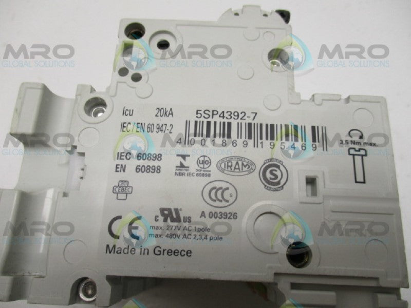 SIEMENS 5SP4392-7 CIRCUIT BREAKER 125A *USED*