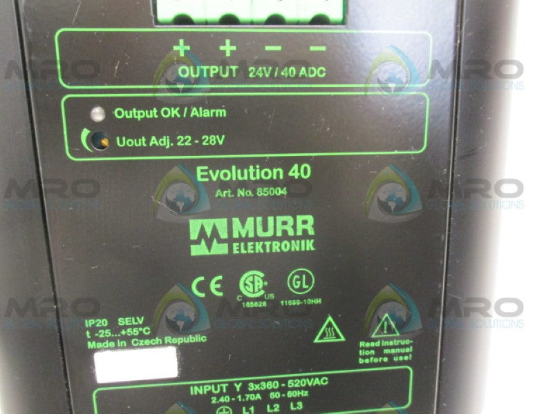 MURR ELEKTRONIK EVOLUTION 40 85004 POWER SUPPLY 40A 24VDC *NEW NO BOX*