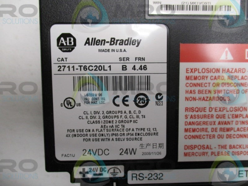ALLEN BRADLEY PANELVIEW600 2711-T6C20L1 SER. B F/W 4.46 TOUCH SCREEN*NEW IN BOX*