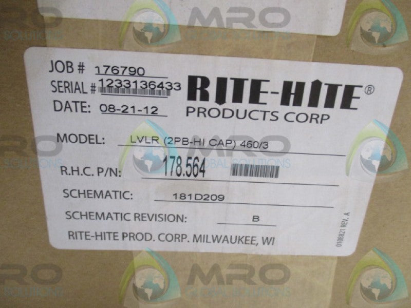 RITE-HITE LVLR (2PB-HICAP) 460/3 178.564 HYDRAULIC DOC COVER *NEW IN BOX*