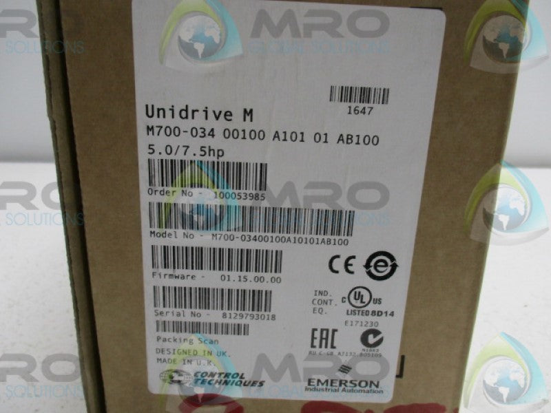 CONTROL TECHNIQUES M700-034 00100A10101AB100 DRIVE 5.0/7.5HP *NEW IN BOX*