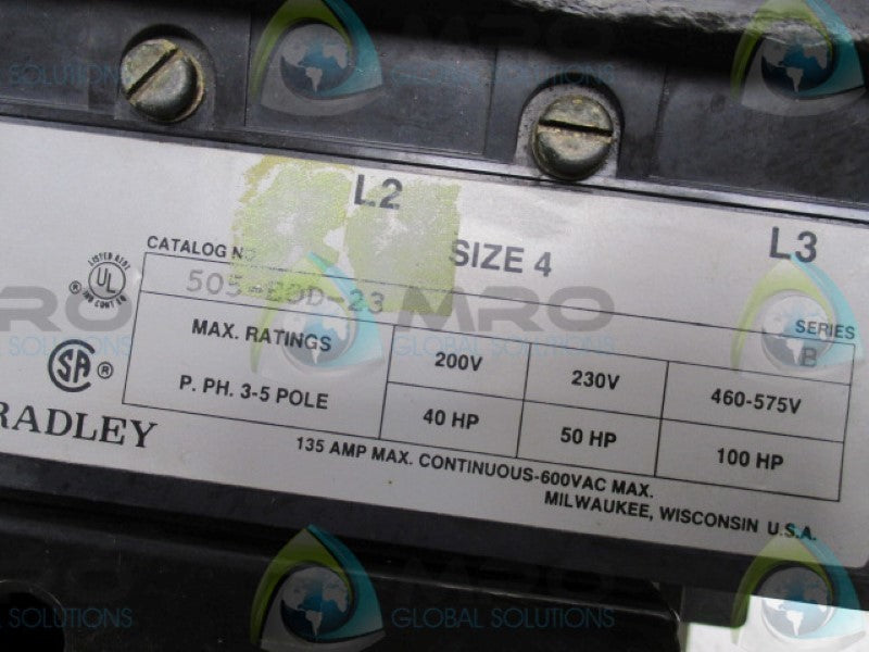 ALLEN BRADLEY 505-EOD-23 SER.B REVERSING STARTER 120V (AS PICTURED) *USED*
