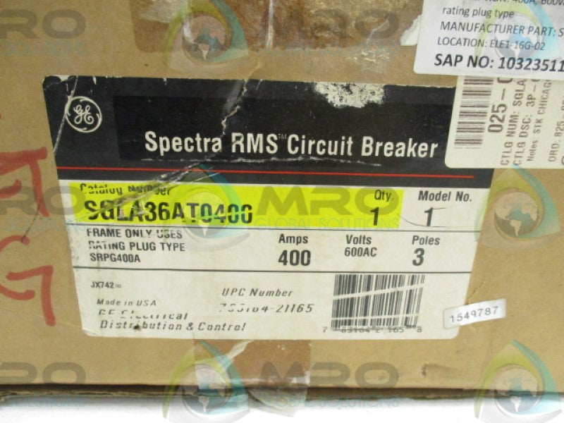 GENERAL ELECTRIC SGLA36AT0400 SPECTRA RMS CIRCUIT BREAKER 400A *NEW IN BOX*