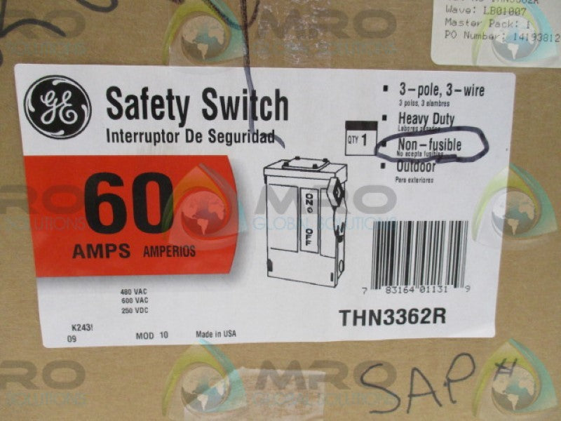 GENERAL ELECTRIC THN3362R SAFETY SWITCH 60A *NEW IN BOX*