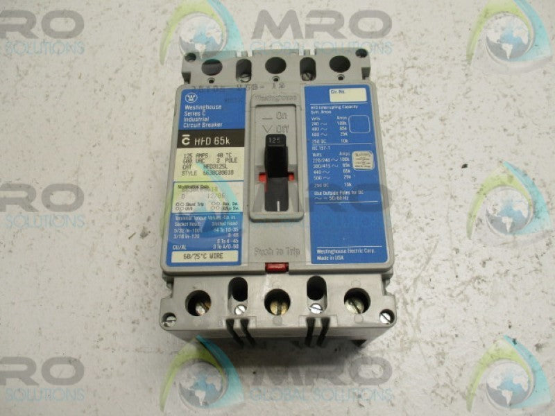 WESTINGHOUSE HFD3125L CIRCUIT BREAKER 125A (BLUE) *USED*