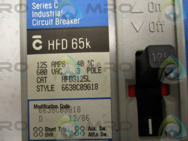 WESTINGHOUSE HFD3125L CIRCUIT BREAKER 125A (BLUE) *USED*
