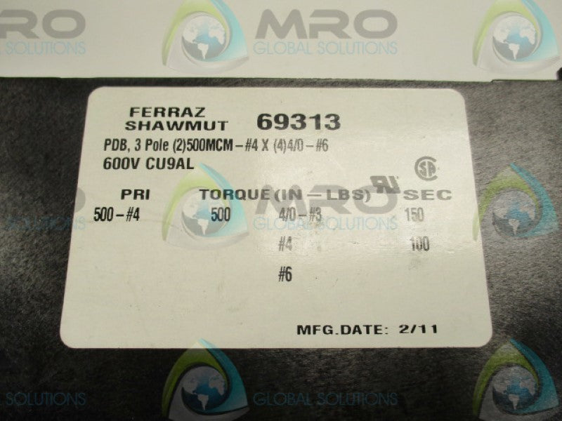 FERRAZ SHAWMUT 69313 DISTRIBUTION BLOCK *USED*