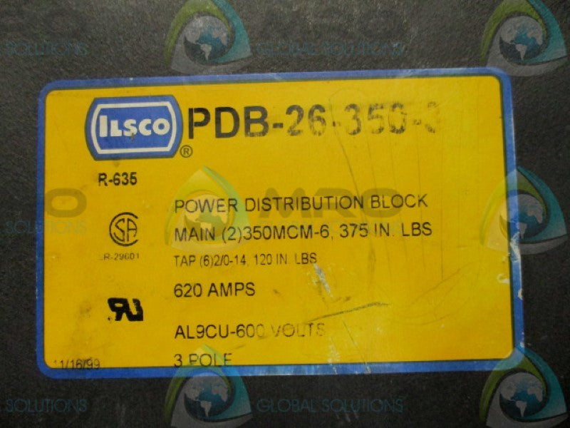 ILSCO PDB-26-350-3 DISTRIBUTION BLOCK *USED*