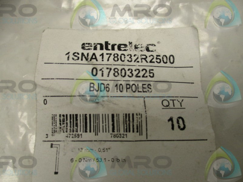 ENTRELEC 1SNA178032R2500 10-POLE JUMPER (PKG OF 10) * NEW IN FACTORY BAG *