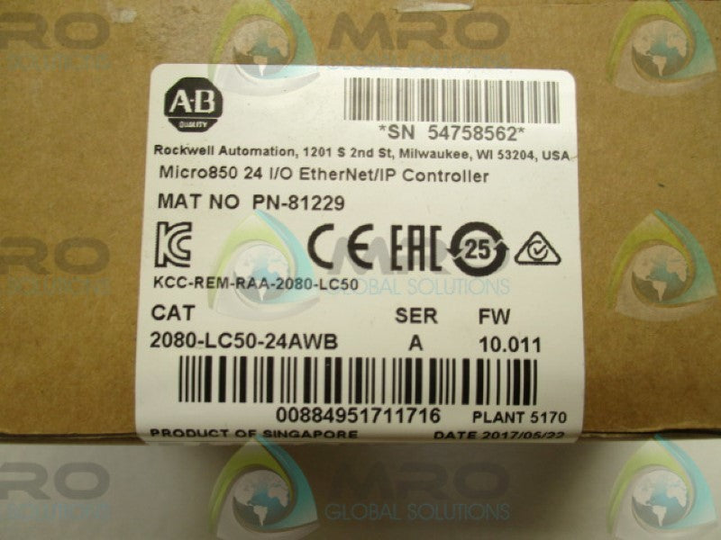 ALLEN BRADLEY 2080-LC50-24AWB SER.A F/W 10.011 I/P CONTROLLER * FACTORY SEALED *
