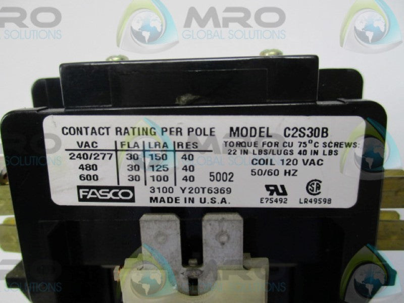 FASCO C2S30B CONTACTOR 30A 120V  UNMP