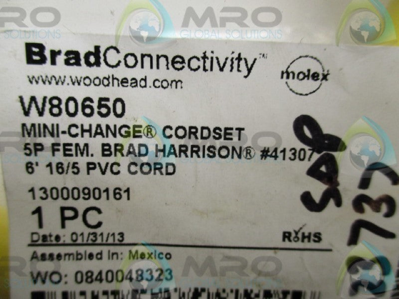 DANIEL WOODHEAD 41307 W80650  FEMALE CORDSET 6FT * NEW IN FACTORY BAG *