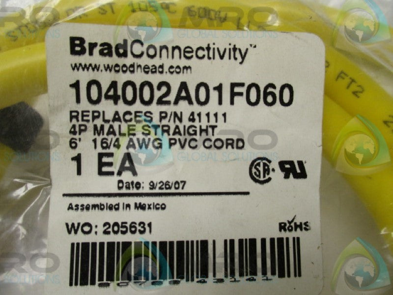 DANIEL WOODHEAD 41111 104002A01F060 MALE CABLESET 4P * NEW IN FACTORY BAG *