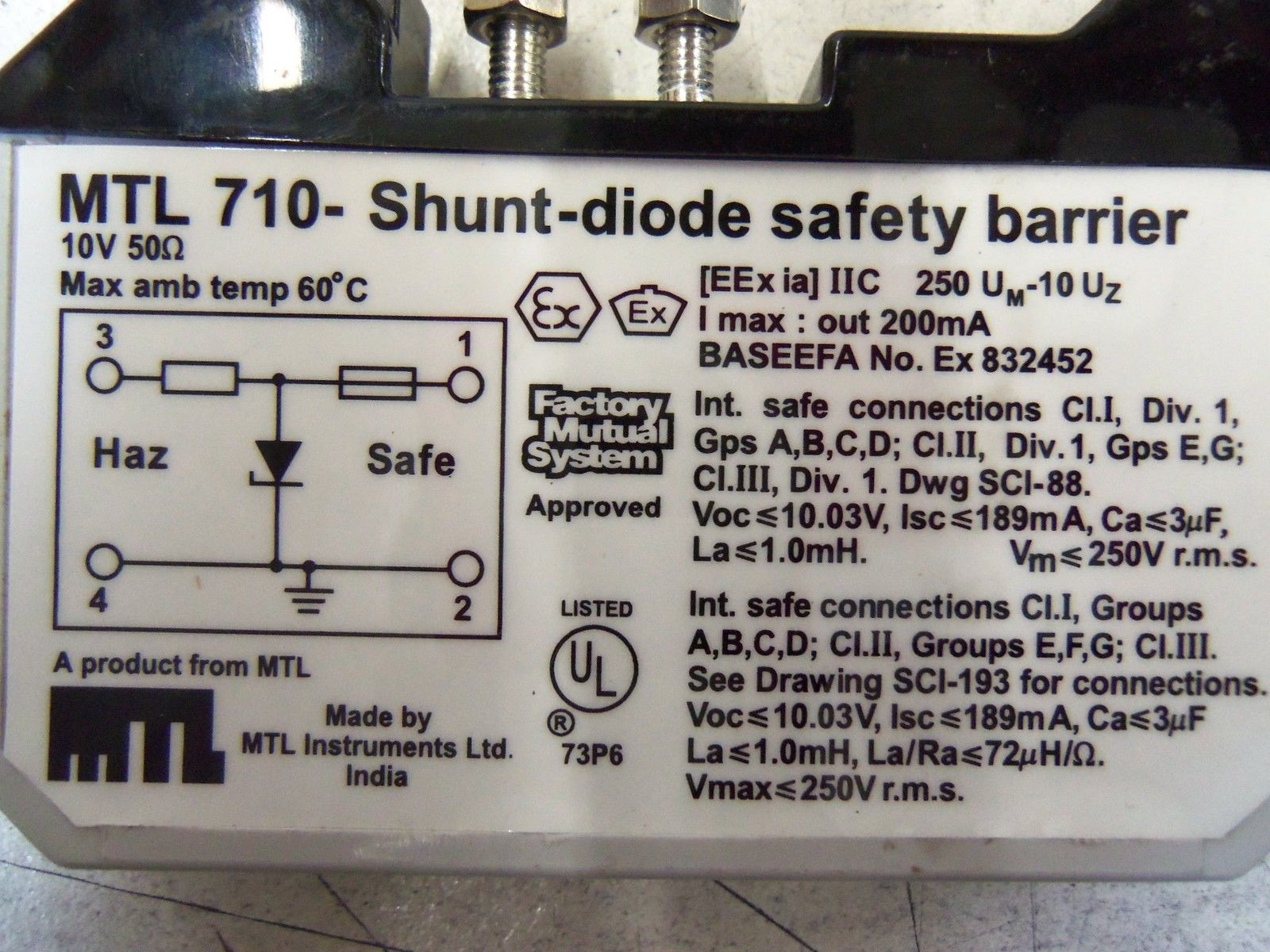 MTL SHUNT-DIODE SAFETY BARRIER  MTL710 *USED*
