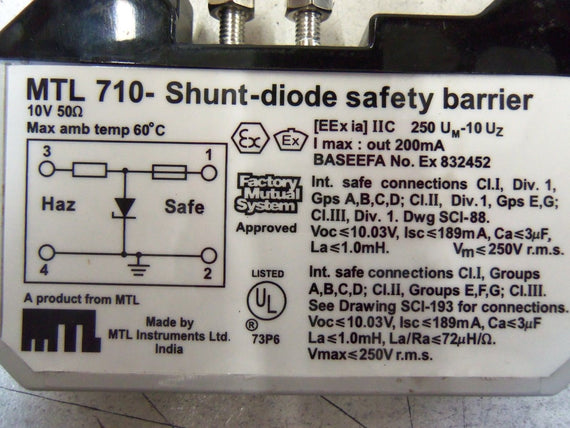 MTL SHUNT-DIODE SAFETY BARRIER  MTL710 *USED*