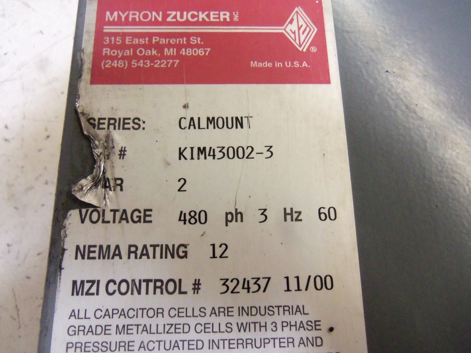 MYRON ZUCKER KIM43002-3 POWER CAPACITOR *USED*