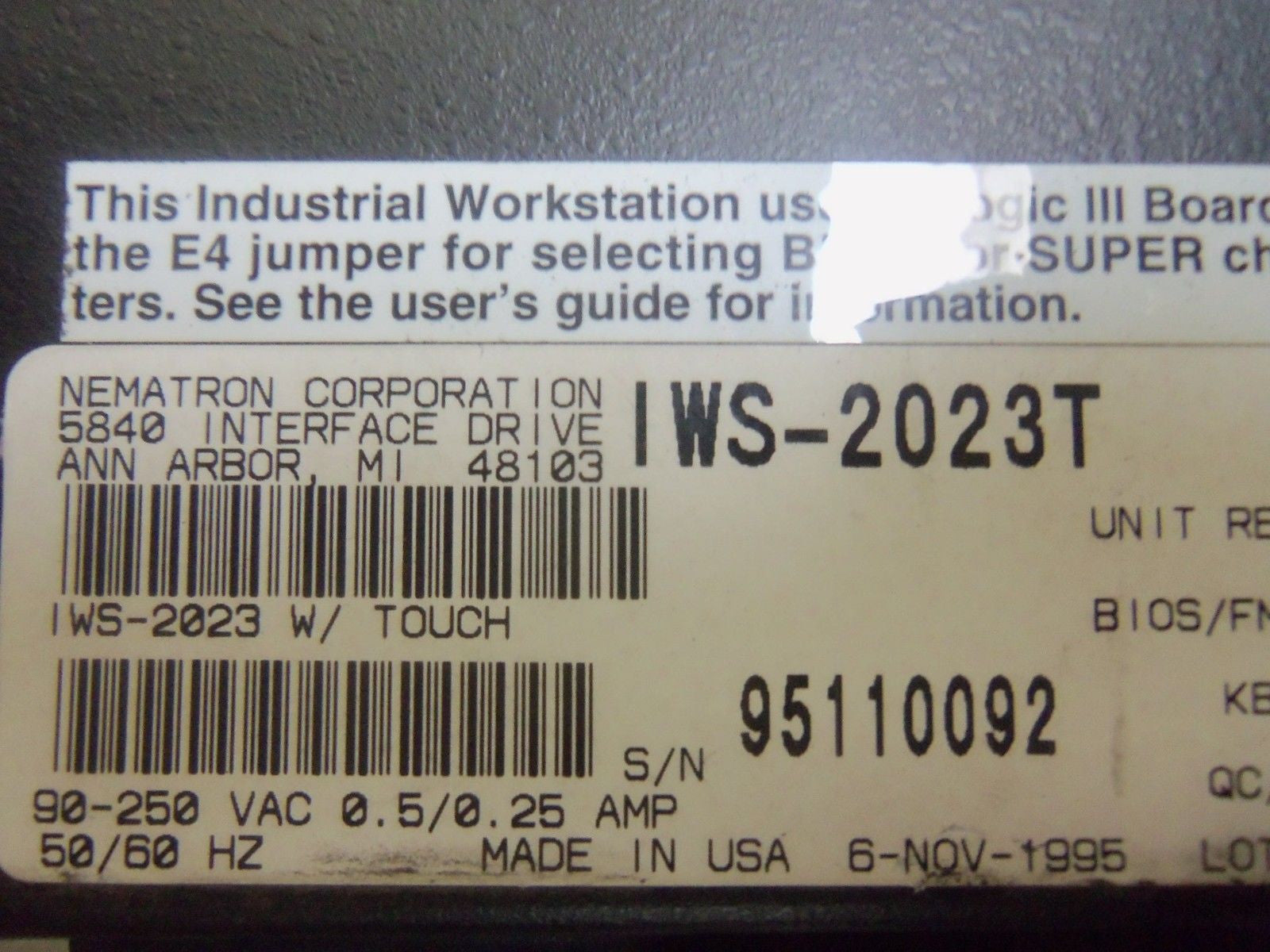NEMATRON IWS-2023T INDUSTRIAL WORKSTATION *USED*