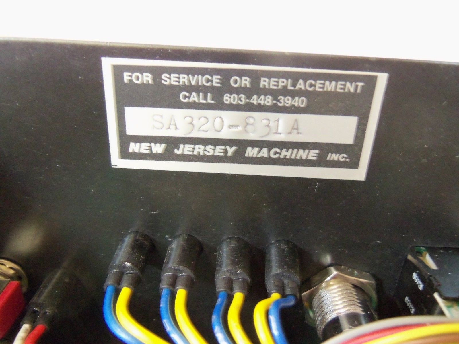 NEW JERSEY MACHINE INC. STATE PANEL SA320-831A LABEL REGISTER *NEW NO BOX*