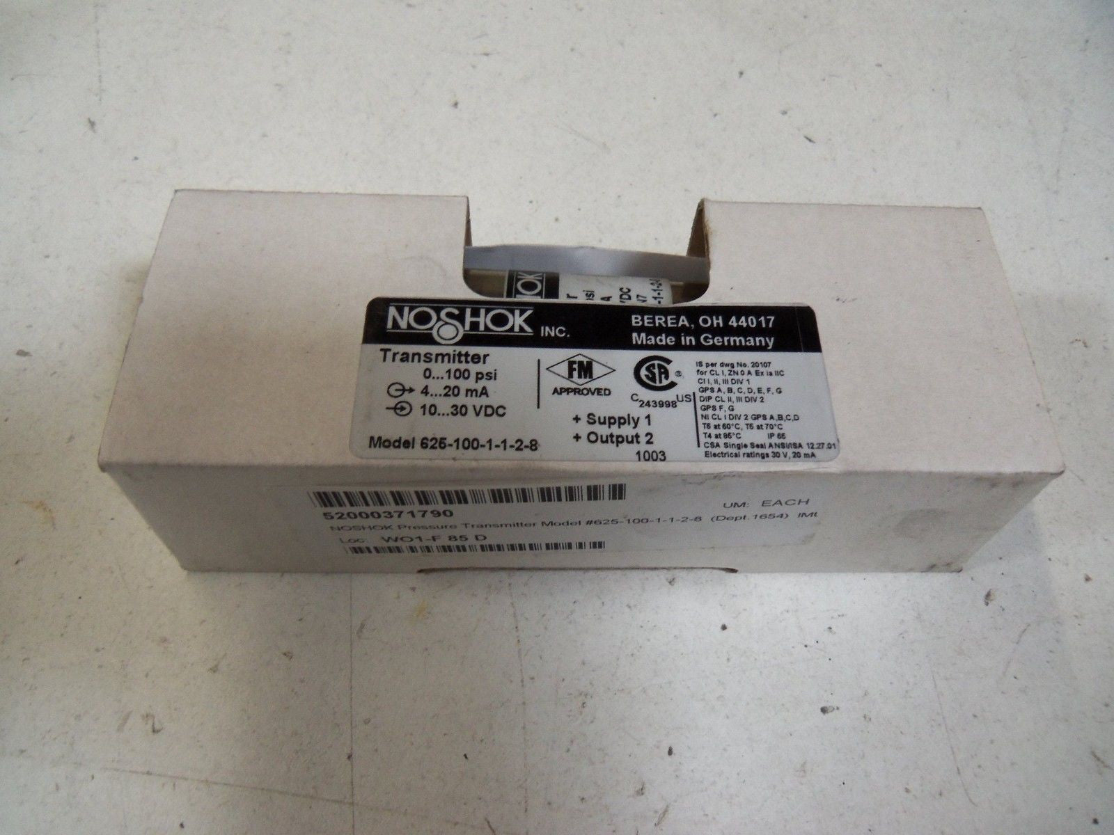 NOSHOCK TRANSMITTER 625-100-1-1-28 *NEW IN BOX*