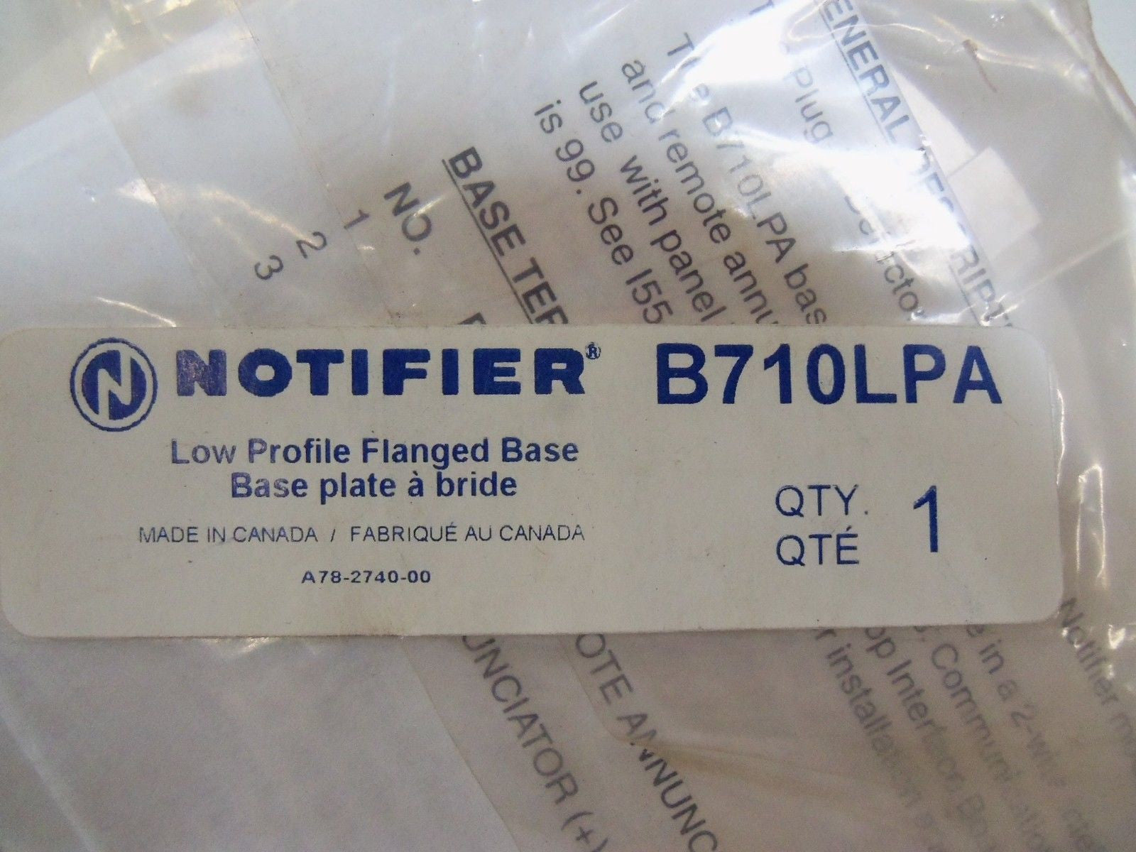 NOTIFIER LOW PROFILE FLANGED BASE B710LPA *NEW IN BAG*