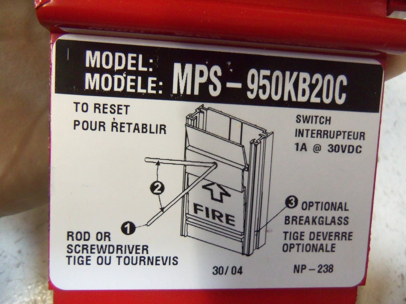 NOTIFIER SWITCH INTERRUPTEUR MPS-950KB20C (AS PICTURED)  *NEW IN BOX*