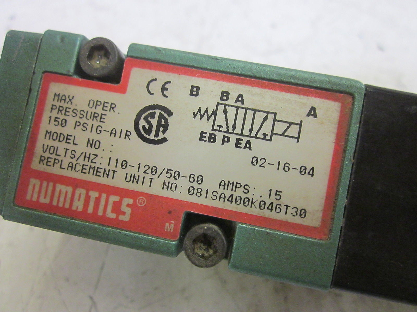 NUMATICS 081SA400K046T30 PNEUMATIC VALVE 120V *USED*