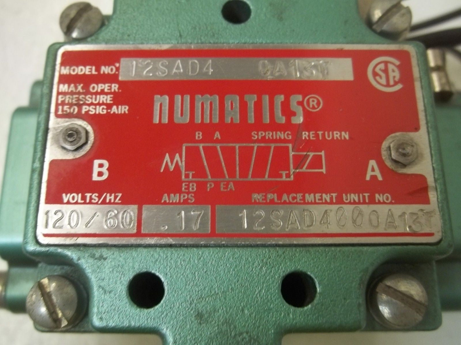 NUMATICS 12SAD4 0A13 SOLENOID VALVE *USED*