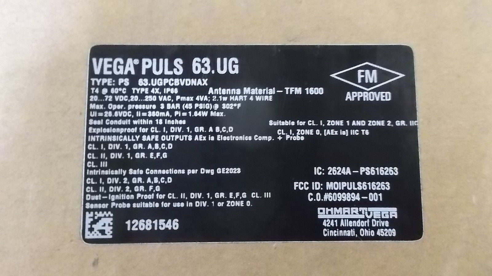 OHMART + VEGA 63.UGPCBVDNAX (NEVER OPENED) *NEW IN BOX*
