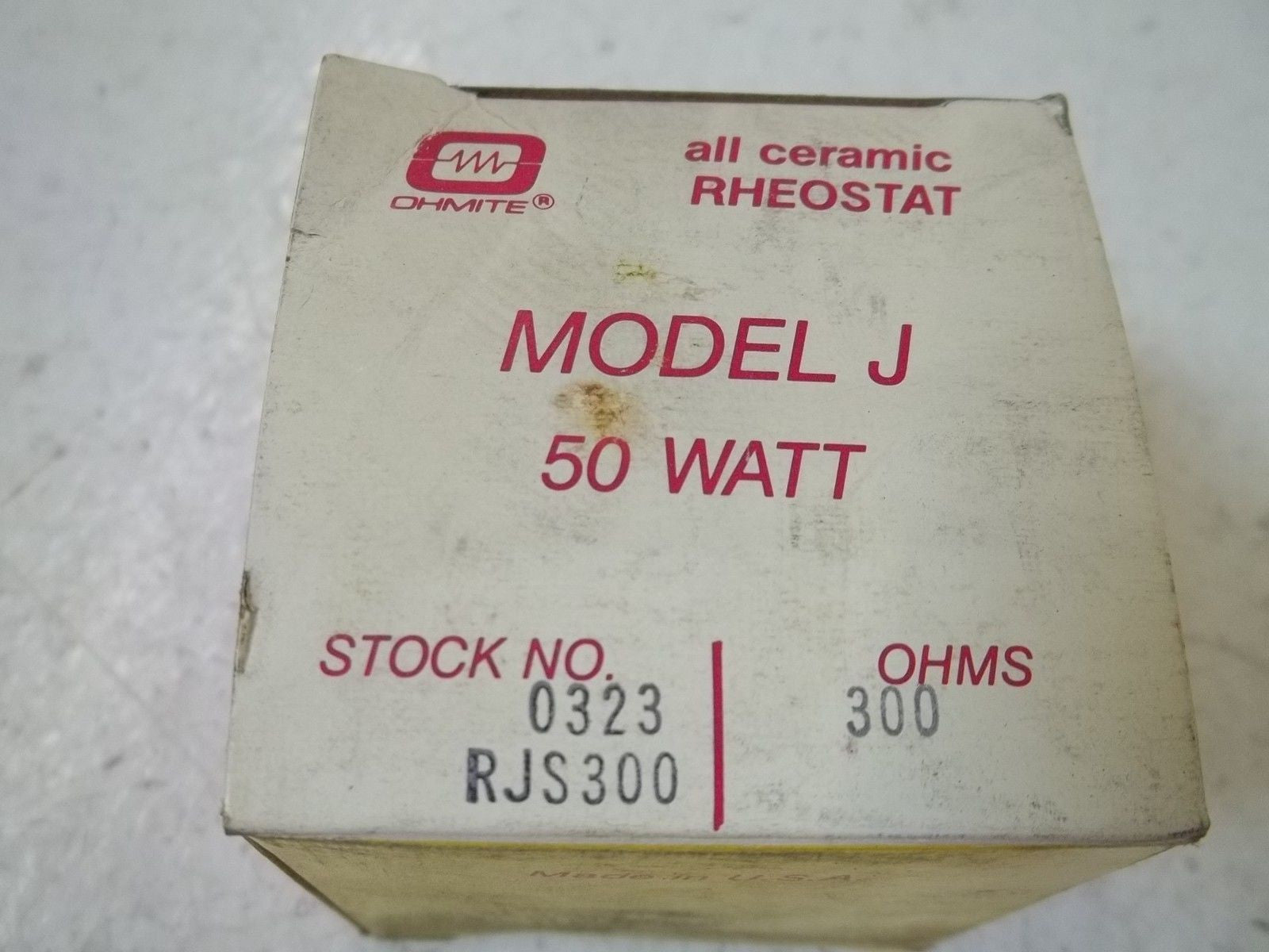 OHMITE  0323 ( RJS300) RHEOSTAT MODEL J 50WATT, 300 OHMS *NEW IN BOX*