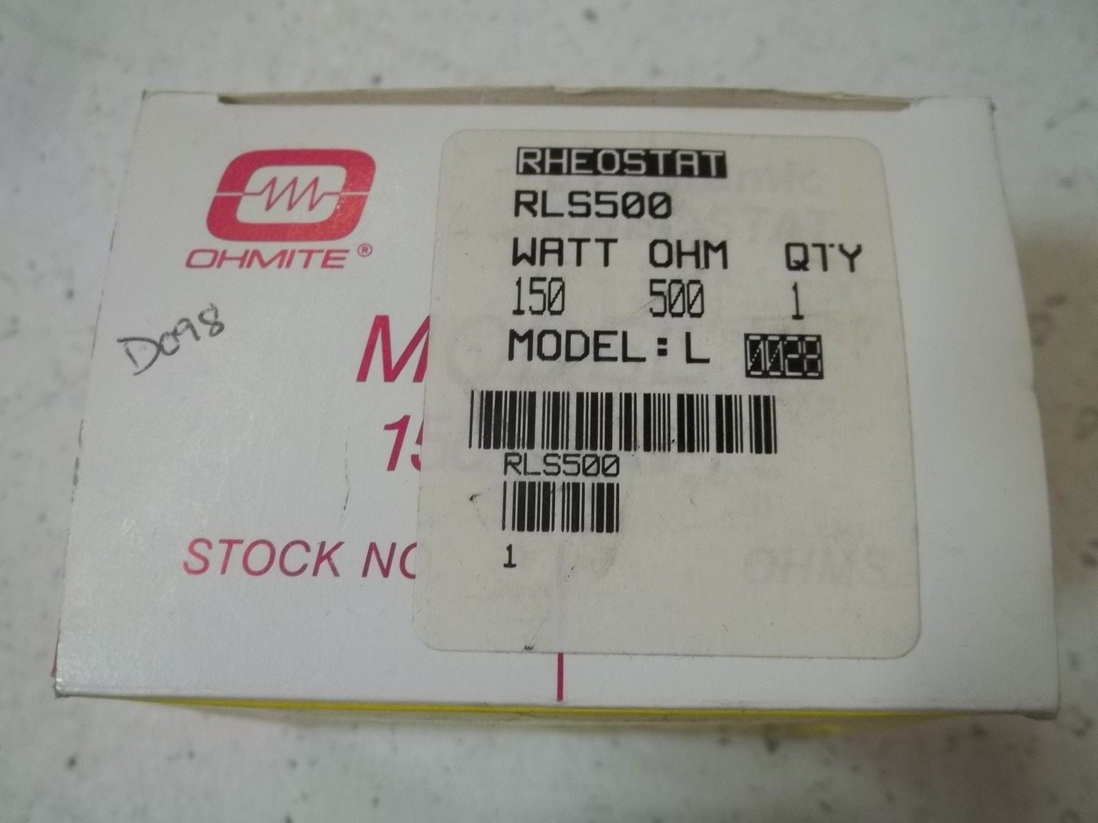 OHMITE RLS500 RHEOSTAT 150WATTS 500 OHM *NEW IN BOX*