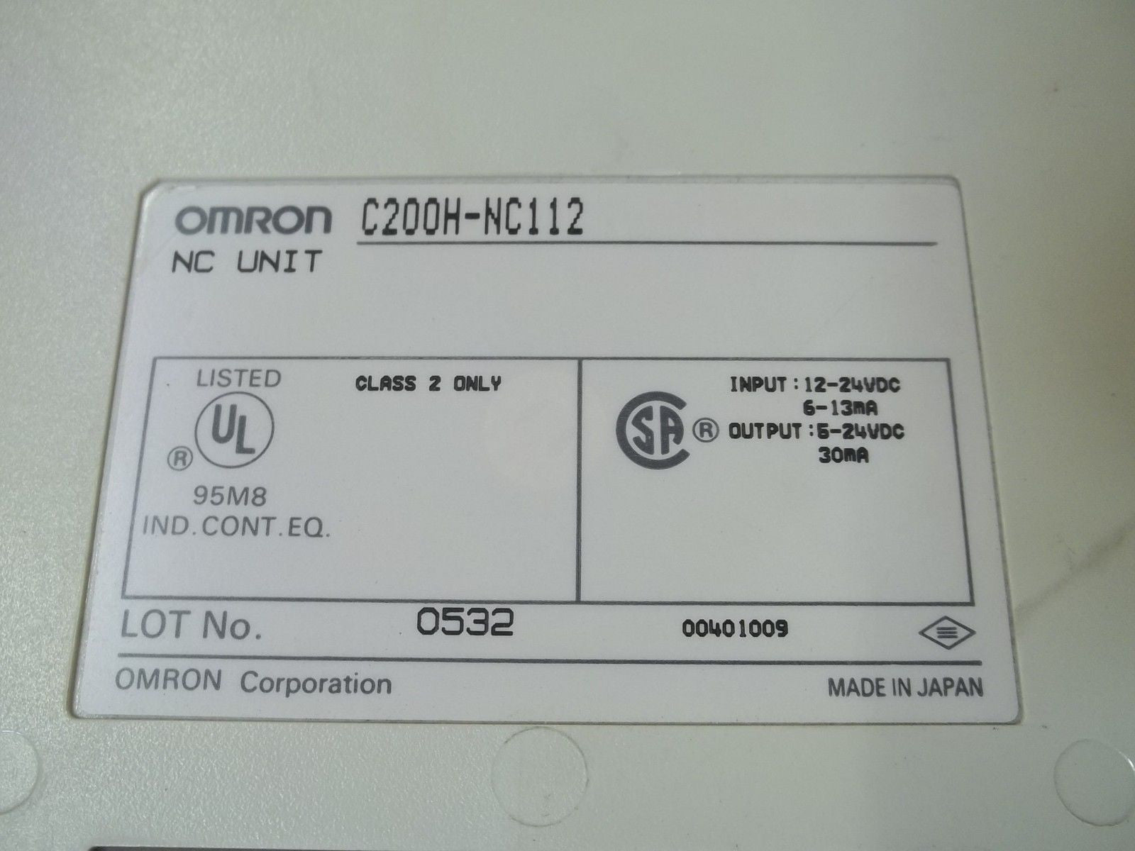 OMRON C200H-NC112 POSITION CONTROL UNIT  *USED*