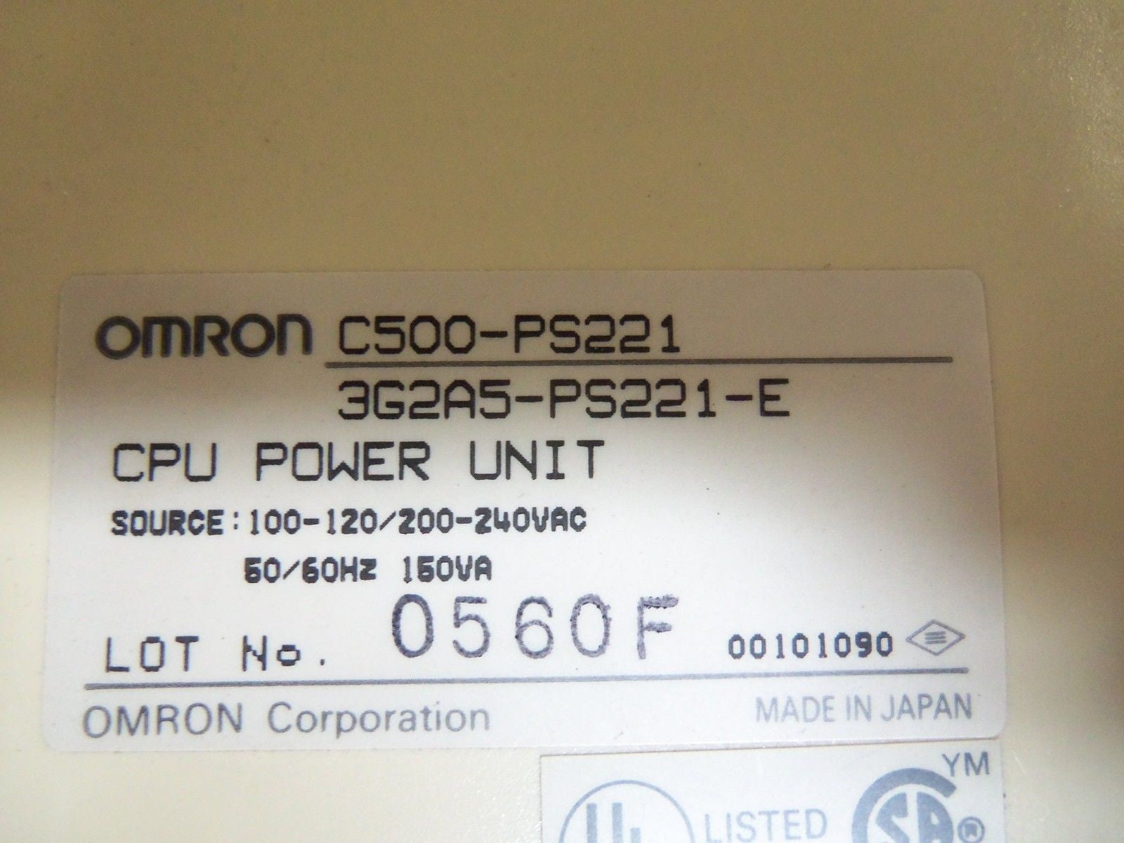 OMRON C500-PS221 POWER SUPPLY MODULE *USED*