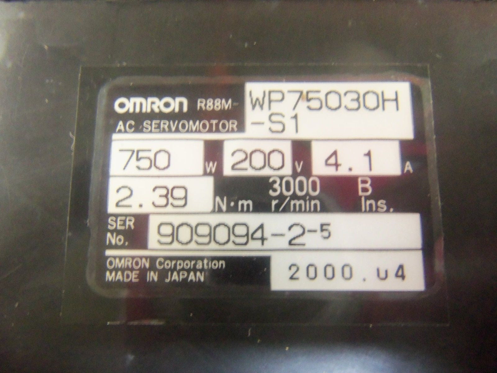 OMRON WP75030H-S1 AC SERVO MOTOR 750W 200V 4.1A *NEW NO BOX*