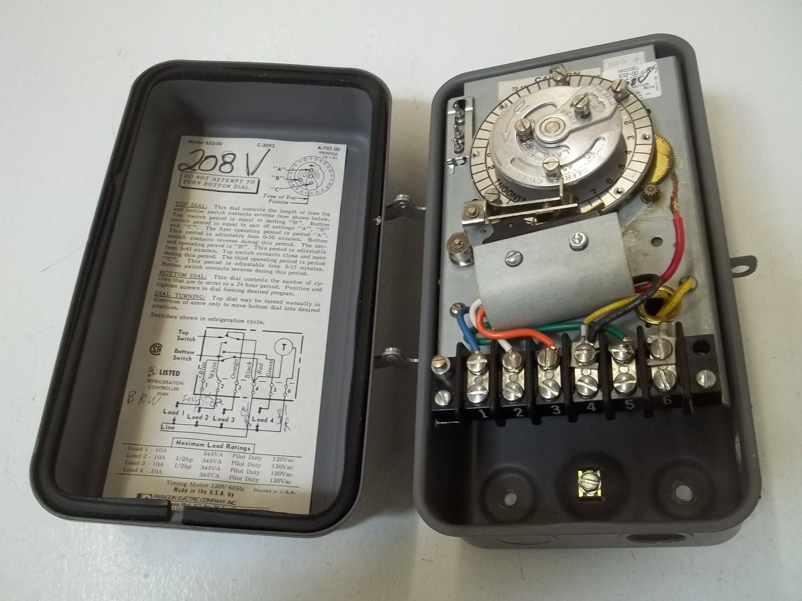 PARAGON ELECTRIC COMPANY 632-00 TIMING MOTOR *USED*