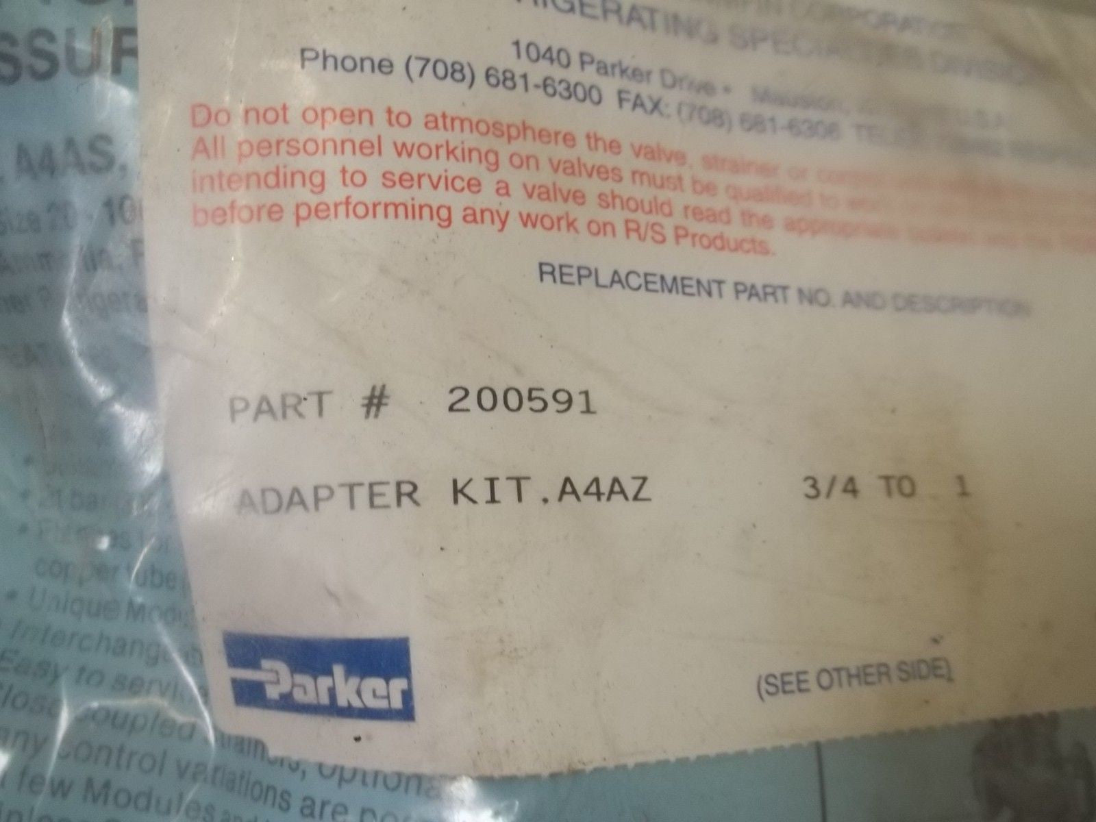 PARKER 200591 ADAPTER KIT *NEW IN A BAG*