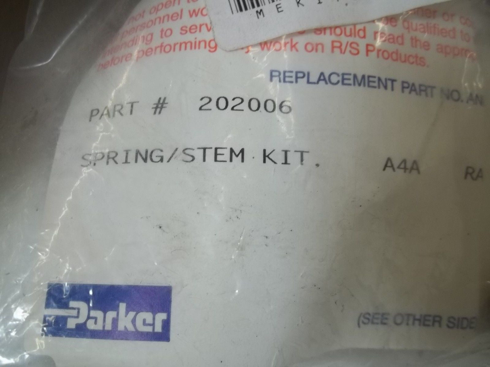 PARKER 202006 SPRING/STEM KIT *NEW IN A BAG*