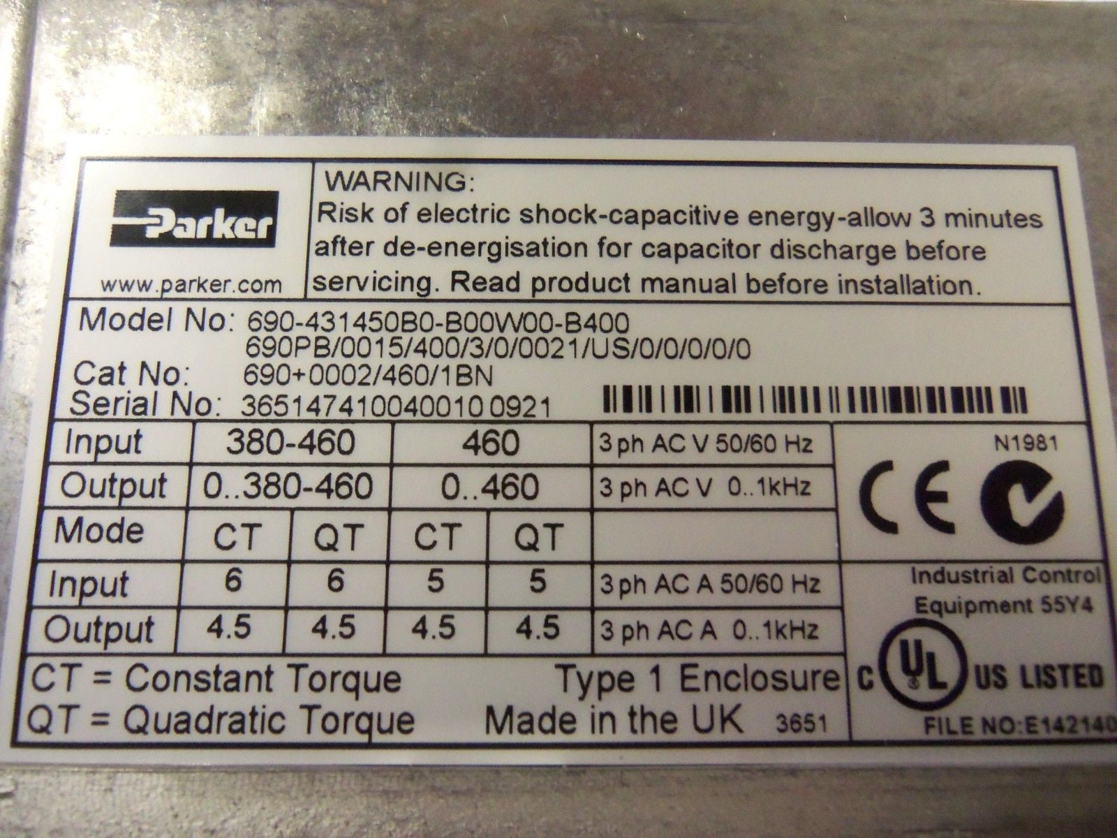 PARKER 690-431450B0-B00W00-B400 SSD DRIVE 690+0002/460/1BN *NEW IN BOX*