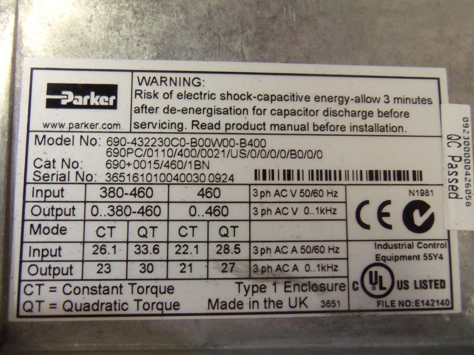 PARKER 690+0015/460/1BN DRIVE (AS PICTURED) *USED*