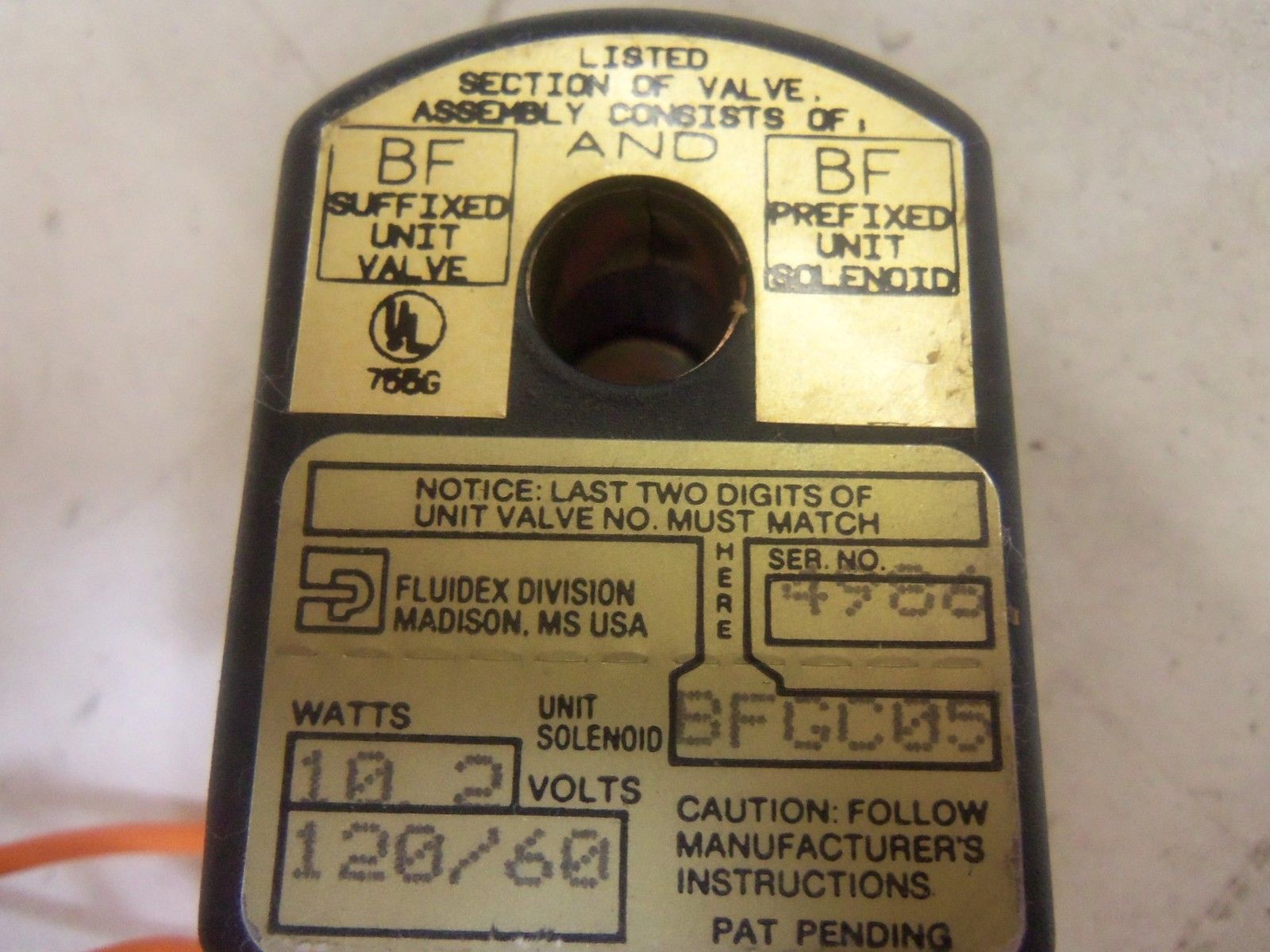 PARKER BFGC05 SOLENOID VALVE COIL *USED*