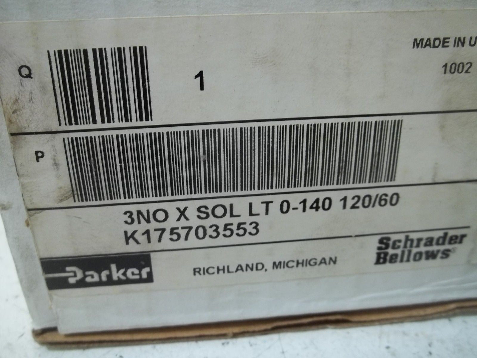 PARKER K175703553 SOLENOID VALVE 3NO X SOL LT 0-140 120/60 *NEW IN BOX*